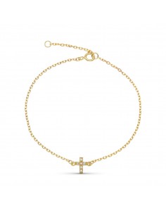 9K PULSERA ORO AMARILLO CRUZ DIAMANTES NATURALES 0.048 CTS 18XM - 16CM