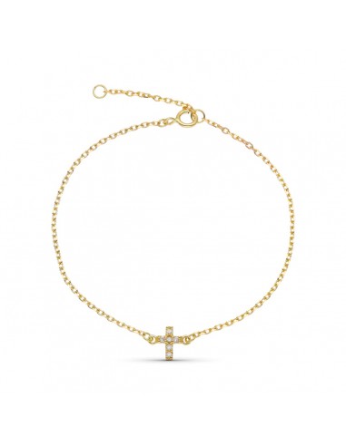 9K PULSERA ORO AMARILLO CRUZ DIAMANTES NATURALES 0.048 CTS 18XM - 16CM