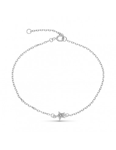 9K PULSERA ORO BLANCO ESTRELLA DIAMANTES 0.033 CTS 18CM REDUCCION 16CM