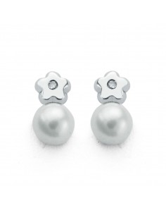 9K PENDIENTES ORO BLANCO DIAMANTES 9X5 MM 0.02 CTS SI-H CIERRE TUERCA