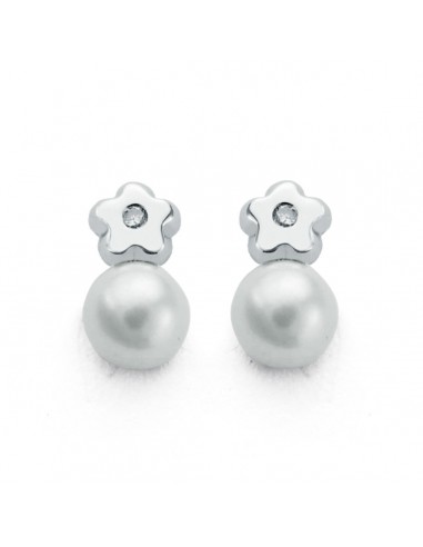 9K PENDIENTES ORO BLANCO DIAMANTES 9X5 MM 0.02 CTS SI-H CIERRE TUERCA