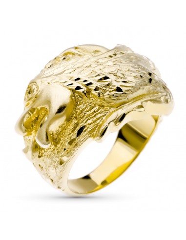 9K SELLO ORO AMARILLO CABALLERO TALLADO DRAGON ANCHO 22 MM