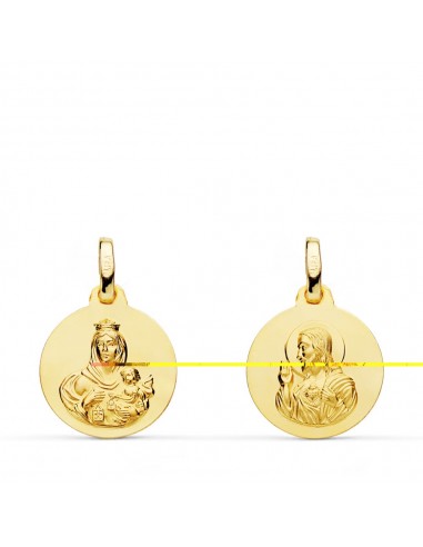 9K ESCAPULARIO ORO AMARILLO LISO VIRGEN DEL CARMEN CORAZON DE JESUS 14 MM