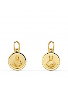 9K ESCAPULARIO ORO AMARILLO BISEL VIRGEN DEL CARMEN Y CORAZON DE JESUS 10 MM