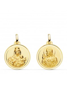 9K VIRGEN CARMEN Y CORAZON JESUS 18MM 1.55GRS