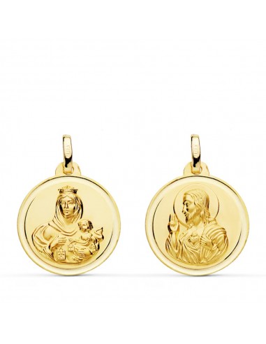 9K VIRGEN CARMEN Y CORAZON JESUS 18MM 1.55GRS