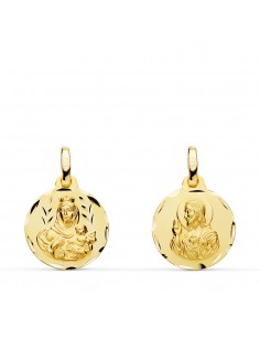 9K ESCAPULARIO ORO AMARILLO TALLADO VIRGEN DEL CARMEN CORAZON DE JESUS 14 MM