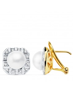 18K PENDIENTES BICOLOR PERLAS JAPONESAS 8 MM.