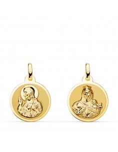 9K ESCAPULARIO ORO AMARILLO ORO AMARILLO BRILLO VIRGEN DEL CARMEN Y CORAZON DE JESUS 16 MM