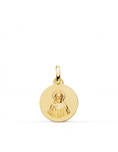 9K MEDALLA ORO AMARILLO CORAZON DE JESUS TALLADA 14 MM