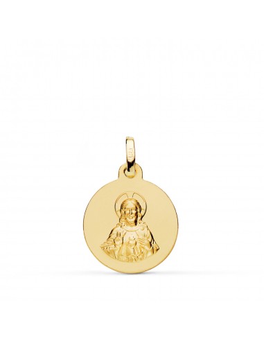 9K MEDALLA ORO AMARILLO CORAZON DE JESUS LISA MATIZADA 16 MM
