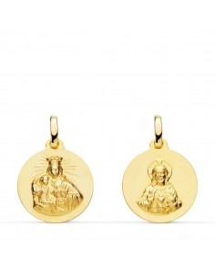 9K ESCAPULARIO ORO AMARILLO VIRGEN DEL CARMEN Y CORAZON DE JESUS LISO 16 MM