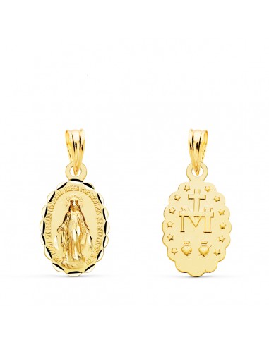 9K MEDALLA ORO AMARILLO VIRGEN DE LA MILAGROSA OVAL TALLADA 15X10 MM