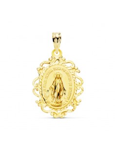 9K MEDALLA ORO AMARILLO VIRGEN DE LA MILAGROSA CERCO EN ESPAÑOL 23X16 MM 1.15GR