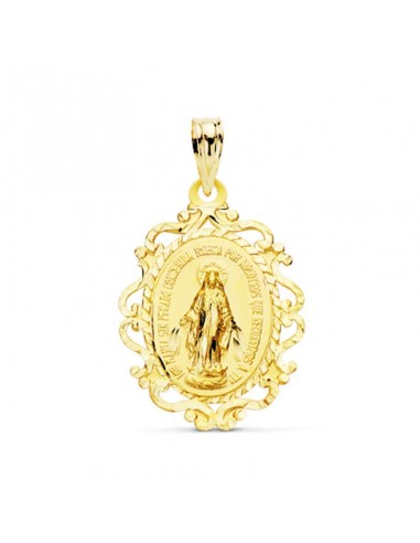9K MEDALLA ORO AMARILLO VIRGEN DE LA MILAGROSA CERCO EN ESPAÑOL 23X16 MM 1.15GR