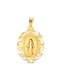 9K MEDALLA ORO AMARILLO VIRGEN DE LA MILAGROSA CERCO EN FRANCES 23X16 MM 1.15GR
