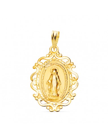 9K MEDALLA ORO AMARILLO VIRGEN DE LA MILAGROSA CERCO EN FRANCES 23X16 MM 1.15GR