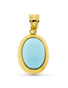 18K COLGANTE ORO AMARILLO TURQUESA OVAL. 21 X 14 MM