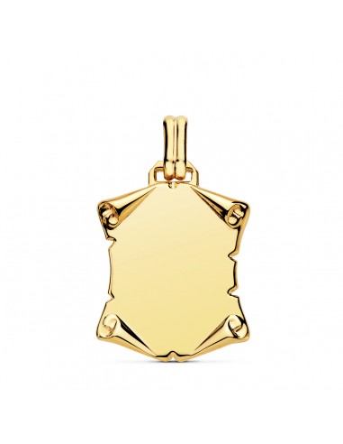 9K PLACA CHAPA COLGANTE PERGAMINO ORO AMARILLO LISO BRILLO PAPIRO. 22X20 MM