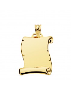 9K PLACA CHAPA COLGANTE PERGAMINO ORO AMARILLO LISO BRILLO 22X19 MM