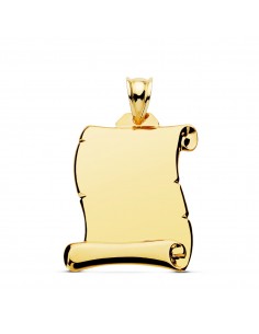 9K PLACA CHAPA COLGANTE PERGAMINO ORO AMARILLO LISO 28X17 MM