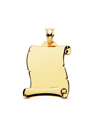 9K PLACA CHAPA COLGANTE PERGAMINO ORO AMARILLO LISO 28X17 MM