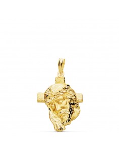 9K COLGANTE COLGANTE ORO AMARILLO CABEZA DE CRISTO  CON CRUZ. 26X18 MM