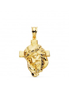 9K COLGANTE ORO AMARILLO CABEZA DE CRISTO CRUZ 31X21 MM