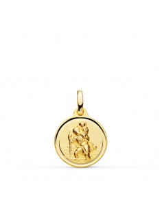 9KK MEDALLA ORO AMARILLO SAN CRISTOBAL MATIZADO BISEL 14 MM