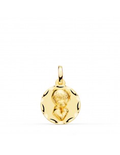 9K MEDALLA ORO AMARILLO NIÑO REZANDO TALLADO 14 MM