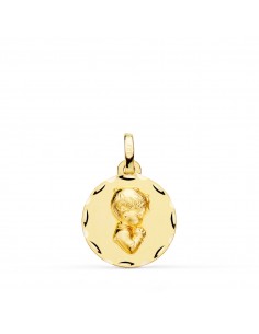 9K MEDALLA ORO AMARILLO NIÑO DE COMUNION PERFIL TALLADA 16 MM