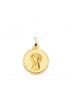 9K MEDALLA ORO AMARILLO VIRGEN NIÑA TALLA CRUZADA 16 MM