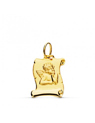 9K MEDALLA ORO AMARILLO COLGANTE PERGAMINO ANGELITO BURLON. 16X12 MM