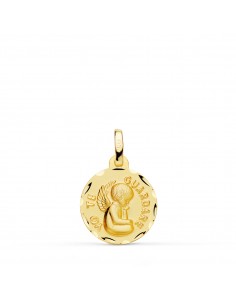 9K MEDALLA ORO AMARILLO TALLADA ANGEL " YO TE GUARDARE " 14 MM