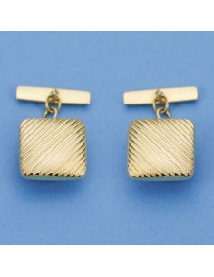 18K GEMELOS ORO AMARILLO GALLONES CUADRADOS 14 X 14 MM