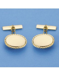 18K GEMELOS ORO AMARILLO OVAL MATE Y BRILLO 17.5 X 13 MM