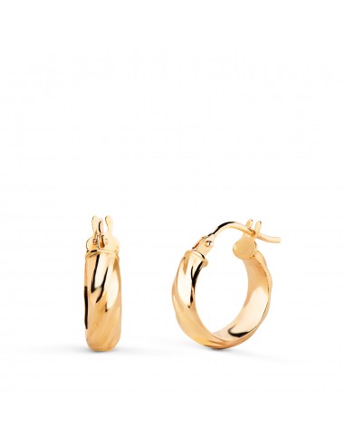 18K AROS ORO AMARILLO MEDIA CAÑA HUECOS BANDAS EN BRILLO. MEDIDA: 14 X 4 MM. CIERRE CLIP