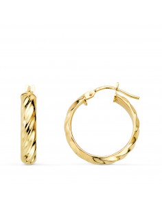 18K AROS ORO AMARILLO MEDIA CAÑA BANDAS BRILLO 18X4 MM
