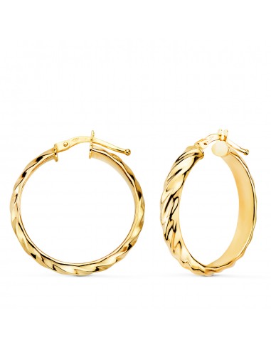 18K AROS ORO AMARILLO MEDIA CAÑA BANDAS BRILLO 24X4 MM