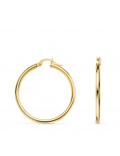 18K PENDIENTES AROS ORO AMARILLO HUECOS REDONDOS TUBO REDONDO 29 MM. GROSOR 2 MM