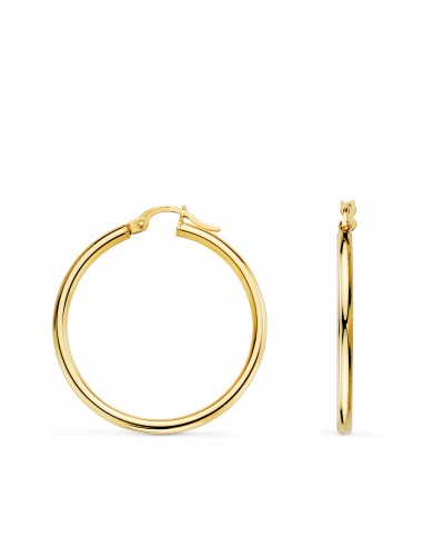 18K PENDIENTES AROS ORO AMARILLO HUECOS REDONDOS TUBO REDONDO 29 MM. GROSOR 2 MM