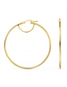 18K PENDIENTES AROS CRIOLLAS HUECOS REDONDOS TUBO REDONDO ORO AMARILLO 43 MM. GROSOR 1 5 MM