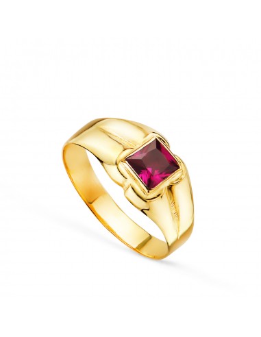 18K SOLITARIO ORO AMARILLO PEQUEÑO BEBE O MEÑIQUE CIRCONITA ROJA CUADRADA 3 5MM