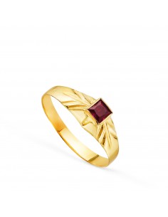 18K SOLITARIO ORO AMARILLO PEQUEÑO BEBE O MEÑIQUE CIRCONITA ROJA CUADRADA 3MM