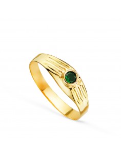 18K SOLITARIO ORO AMARILLO HUECO DE BEBE O MEÑIQUE CIRCONITA VERDE 3MM LATERAL GALLONEADO