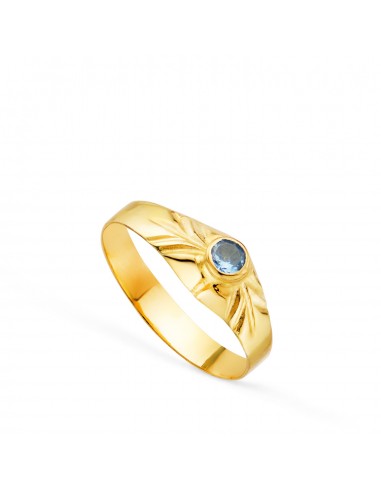 18K SOLITARIO ORO AMARILLO PEQUEÑO BEBE O MEÑIQUE CIRCONITA AGUAMARINA REDONDA 2 5MM