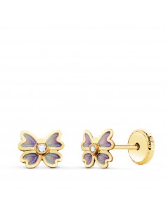 18K PENDIENTES ORO AMARILLO MARIPOSA AZUL CON CIRCONITA.MEDIDA: 6 X 5 5 MM. CIERRE TUERCA