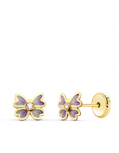 18K PENDIENTES ORO AMARILLO MARIPOSA AZUL CON CIRCONITA.MEDIDA: 6 X 5 5 MM. CIERRE TUERCA