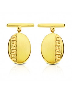 18K GEMELOS ORO AMARILLO OVAL GRECA. 18 X 13 MM.