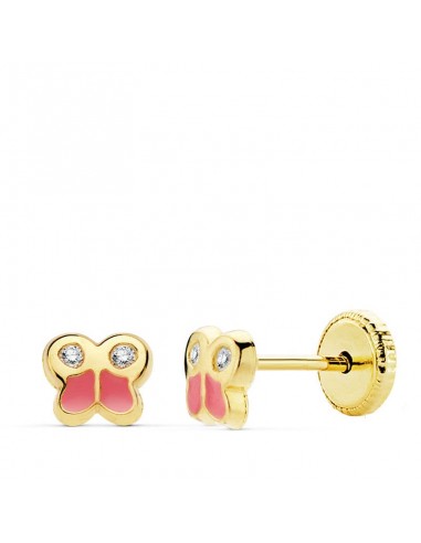 18K PENDIENTES ORO AMARILLO MARIPOSA ESMALTE 5X4.5 MM. CIERRE TUERCA